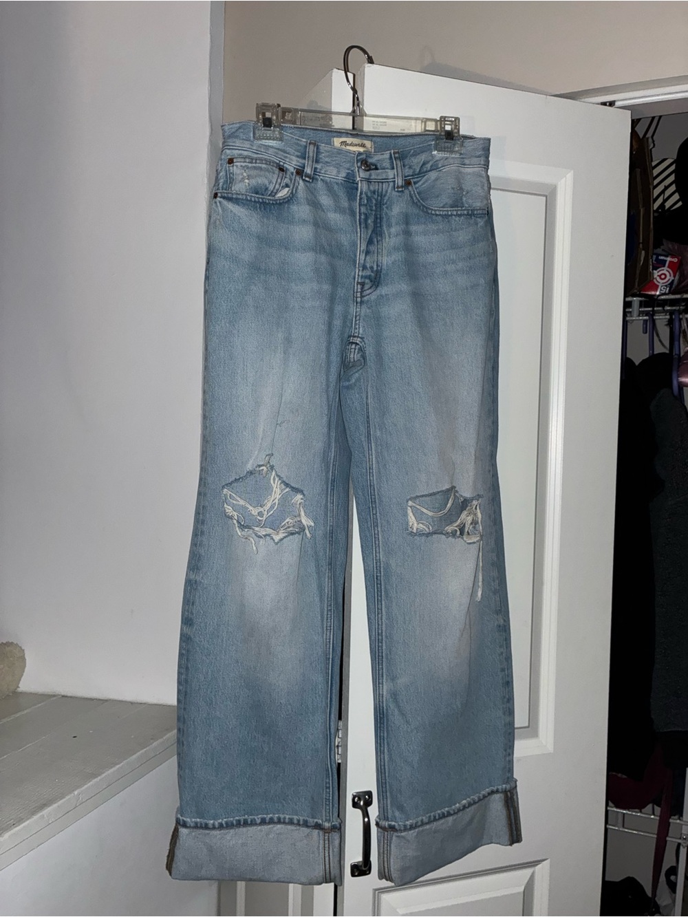 Madewell Light Blue Distressed Wide-Leg Low Slung Baggy Jeans